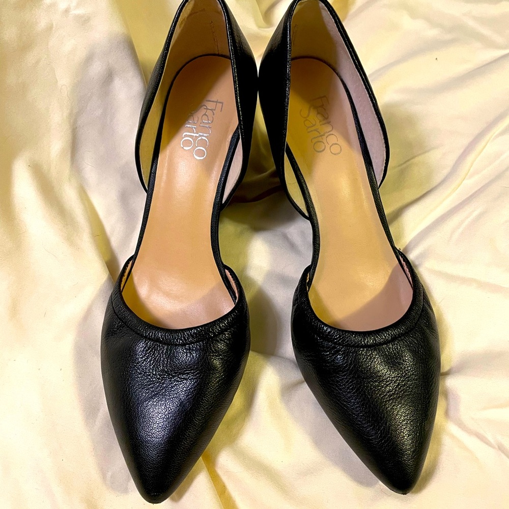 Franco Sarto wedge black leather 2” heel great condition size 9.5